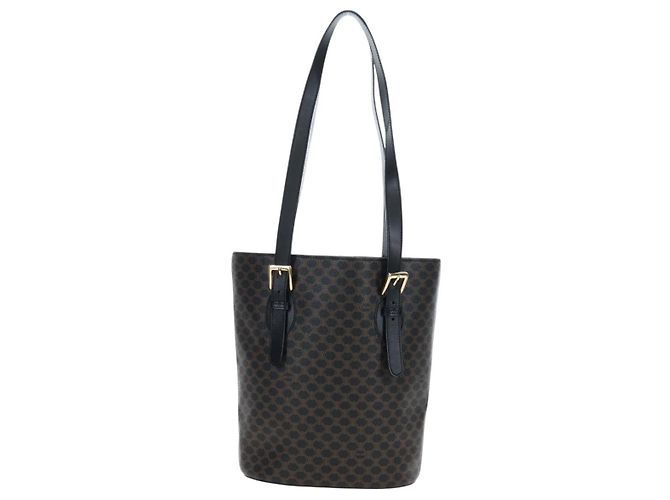 Céline Borsa Tote CELINE Macadam in tela PVC e pelle nera e oro Auth 191815V Nero D'oro - vista 3