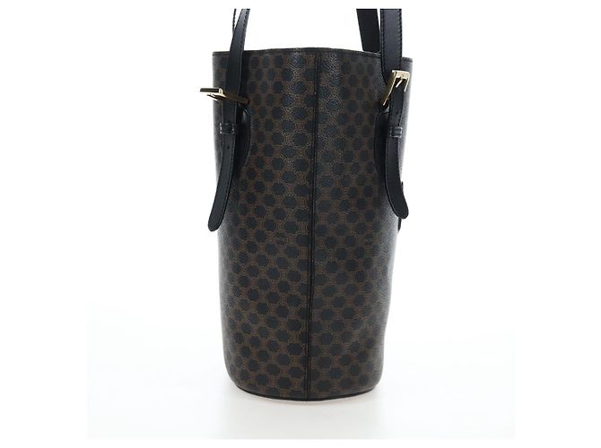 Céline Borsa Tote CELINE Macadam in tela PVC e pelle nera e oro Auth 191815V Nero D'oro - vista 5