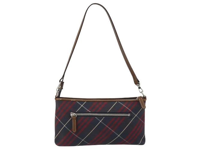 BURBERRY Nova Check Blue Label Hand Pouch Canvas Navy Silver Auth hk3935A Silber Marineblau - Ansicht 3