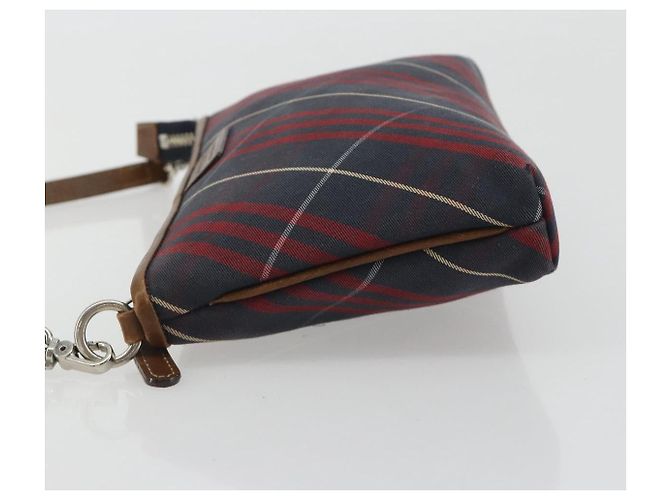 BURBERRY Nova Check Blue Label Hand Pouch Canvas Navy Silver Auth hk3935A Silber Marineblau - Ansicht 5