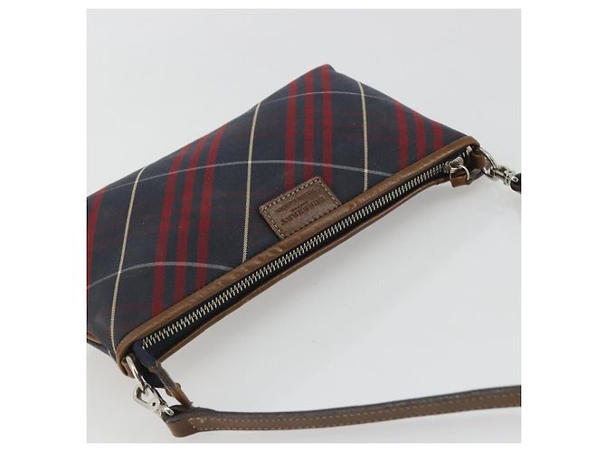 BURBERRY Nova Check Blue Label Hand Pouch Canvas Navy Silver Auth hk3935A Silber Marineblau - Ansicht 6