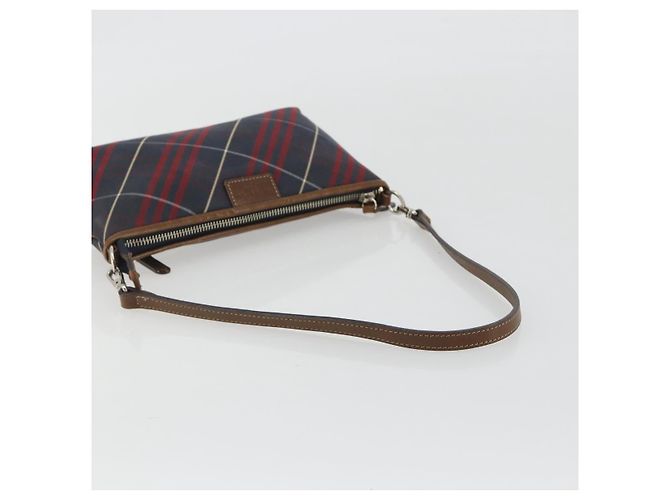 BURBERRY Nova Check Blue Label Hand Pouch Canvas Navy Silver Auth hk3935A Silber Marineblau - Ansicht 7