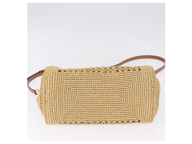 Miu Miu Woven Tote Bag aus Raphia 2way Beige mit Goldton Auth ki6738M - Ansicht 11