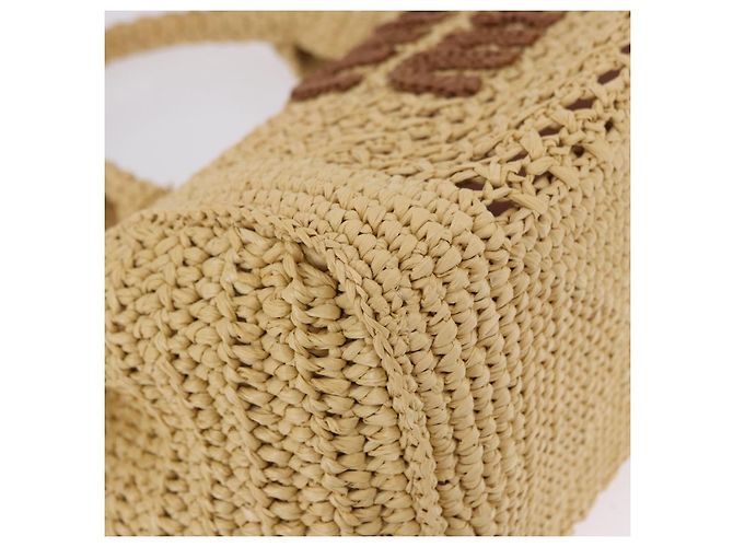 Miu Miu Woven Tote Bag aus Raphia 2way Beige mit Goldton Auth ki6738M - Ansicht 12