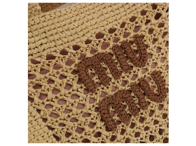 Miu Miu Woven Tote Bag aus Raphia 2way Beige mit Goldton Auth ki6738M - Ansicht 16