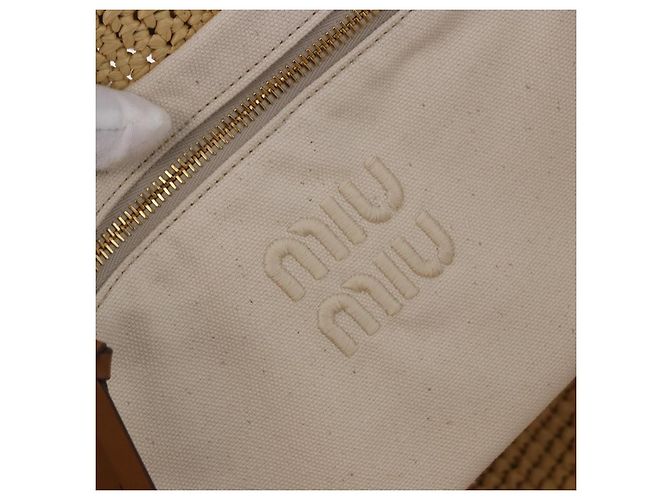 Miu Miu Woven Tote Bag aus Raphia 2way Beige mit Goldton Auth ki6738M - Ansicht 17