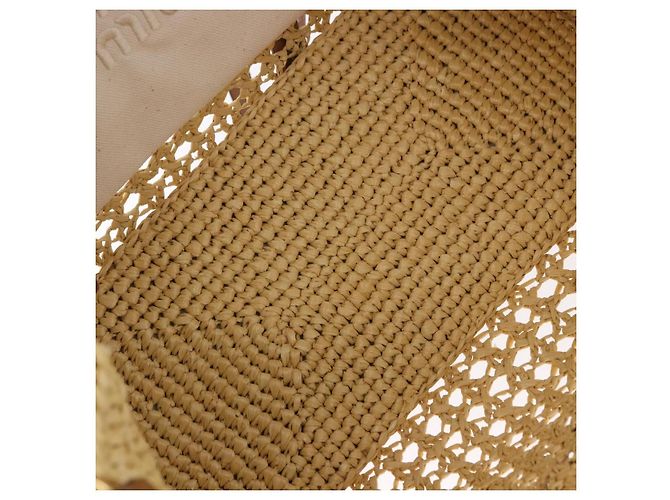 Miu Miu Woven Tote Bag aus Raphia 2way Beige mit Goldton Auth ki6738M - Ansicht 18