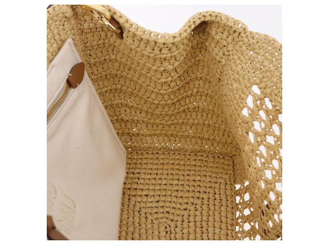 Miu Miu Woven Tote Bag aus Raphia 2way Beige mit Goldton Auth ki6738M - Ansicht 19