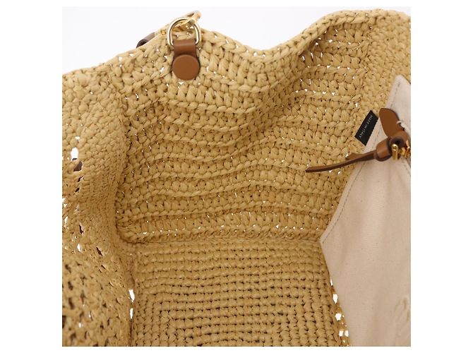 Miu Miu Woven Tote Bag aus Raphia 2way Beige mit Goldton Auth ki6738M - Ansicht 20