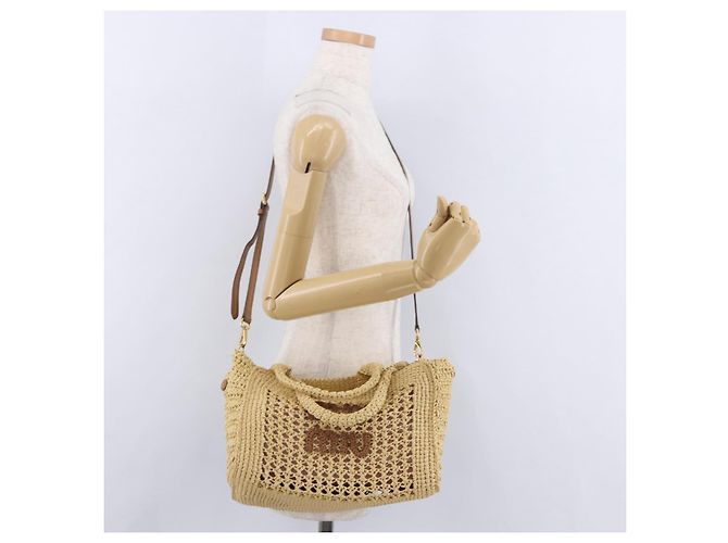 Miu Miu Woven Tote Bag aus Raphia 2way Beige mit Goldton Auth ki6738M - Ansicht 23