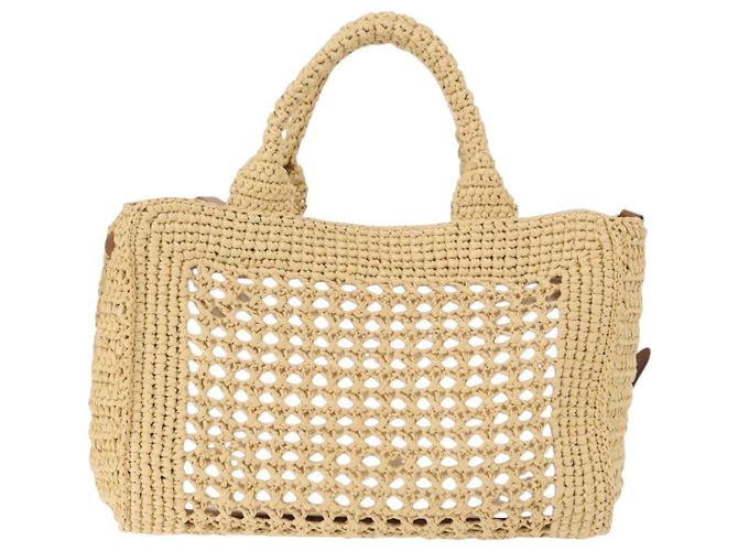 Miu Miu Woven Tote Bag aus Raphia 2way Beige mit Goldton Auth ki6738M - Ansicht 3