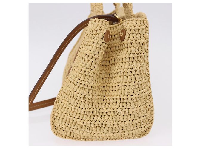 Miu Miu Woven Tote Bag aus Raphia 2way Beige mit Goldton Auth ki6738M - Ansicht 4