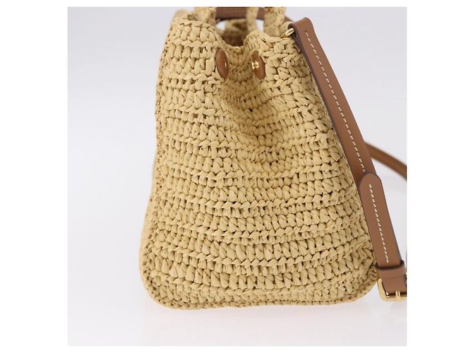 Miu Miu Woven Tote Bag aus Raphia 2way Beige mit Goldton Auth ki6738M - Ansicht 5