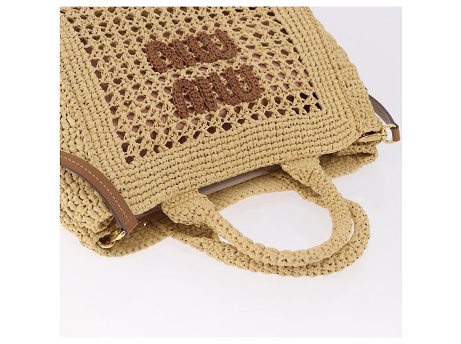 Miu Miu Woven Tote Bag aus Raphia 2way Beige mit Goldton Auth ki6738M - Ansicht 6