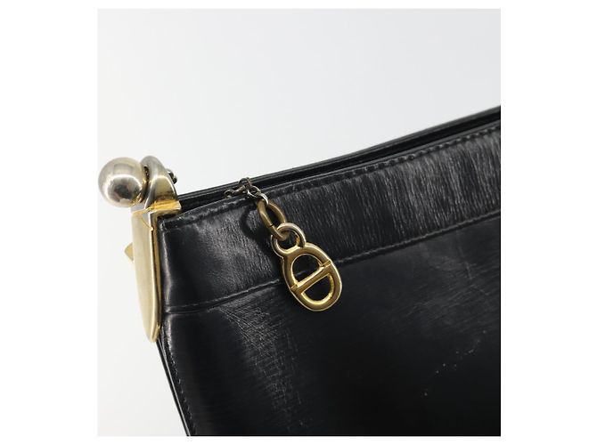 Borsa a tracolla Christian Dior in pelle di vitello nera e oro Auth 191075 Nero D'oro - vista 17