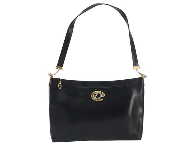 Borsa a tracolla Christian Dior in pelle di vitello nera e oro Auth 191075 Nero D'oro - vista 2