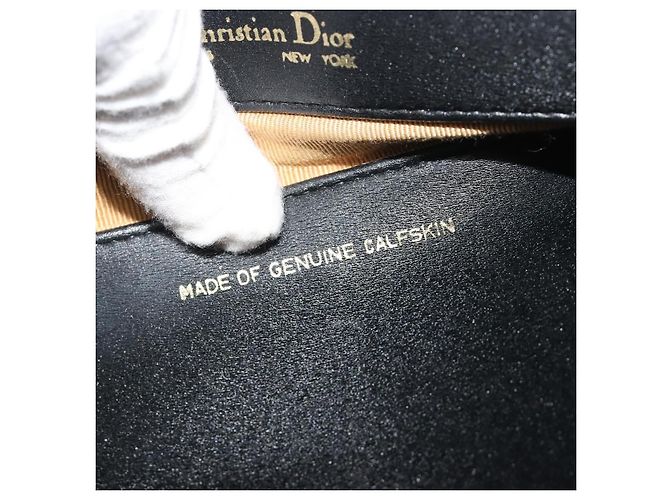Borsa a tracolla Christian Dior in pelle di vitello nera e oro Auth 191075 Nero D'oro - vista 24