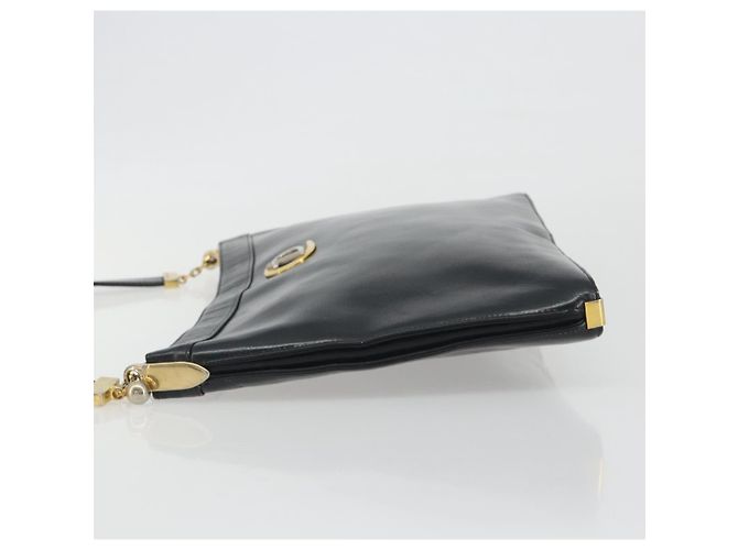 Borsa a tracolla Christian Dior in pelle di vitello nera e oro Auth 191075 Nero D'oro - vista 6