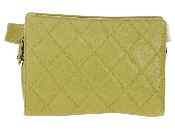 CHANEL Gürteltasche aus Caviar-Leder Limonengelb Gold CC Authentisch am12134V Golden - Ansicht 2