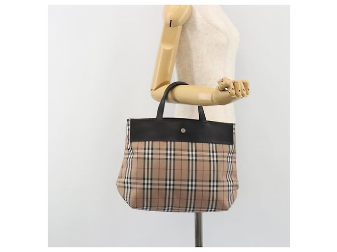 Borsa Tote BURBERRY Nova Check in nylon beige argento Auth kk695A - vista 21