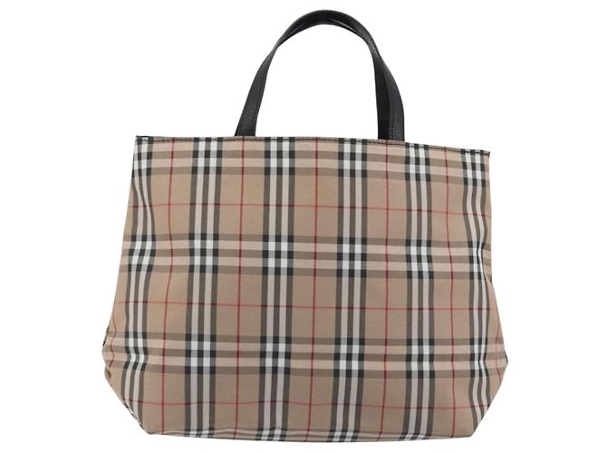 Borsa Tote BURBERRY Nova Check in nylon beige argento Auth kk695A - vista 3