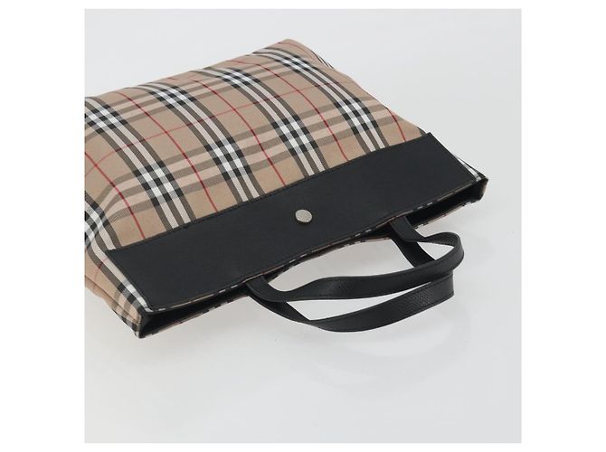 Borsa Tote BURBERRY Nova Check in nylon beige argento Auth kk695A - vista 6