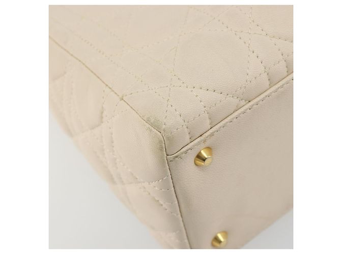 Borsa Christian Dior Lady Dior Canage in pelle di agnello 2way White Gold Auth ep15557A - vista 13