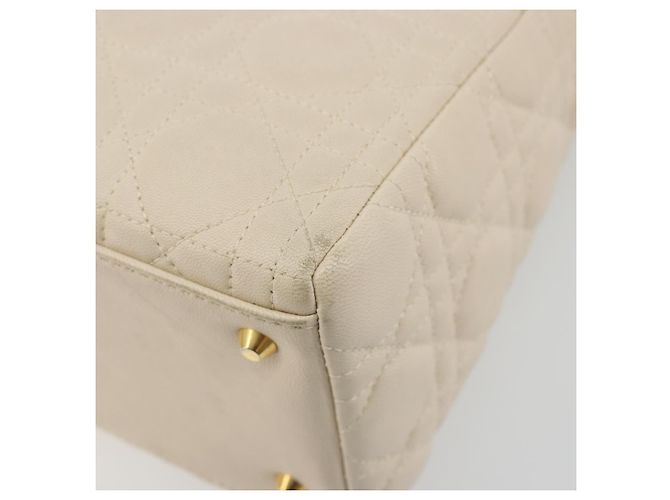 Borsa Christian Dior Lady Dior Canage in pelle di agnello 2way White Gold Auth ep15557A - vista 14