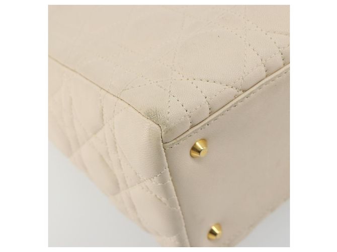 Borsa Christian Dior Lady Dior Canage in pelle di agnello 2way White Gold Auth ep15557A - vista 15