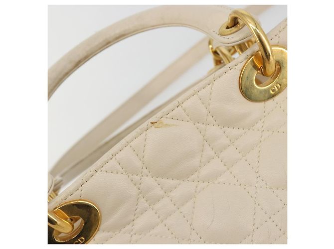 Borsa Christian Dior Lady Dior Canage in pelle di agnello 2way White Gold Auth ep15557A - vista 16