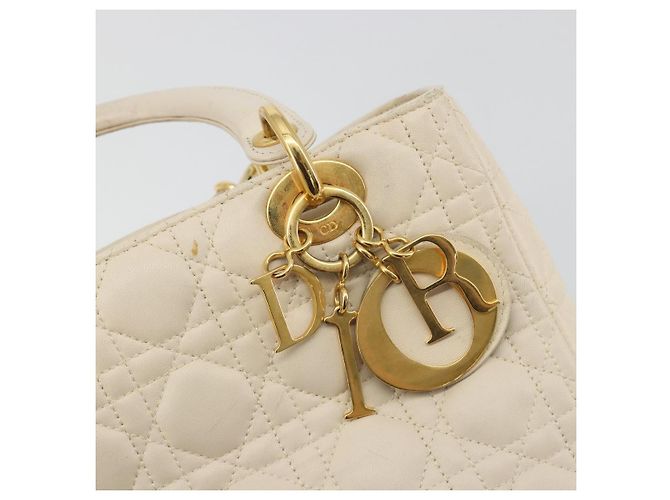 Borsa Christian Dior Lady Dior Canage in pelle di agnello 2way White Gold Auth ep15557A - vista 17