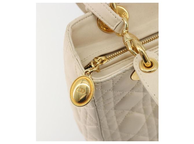Borsa Christian Dior Lady Dior Canage in pelle di agnello 2way White Gold Auth ep15557A - vista 18