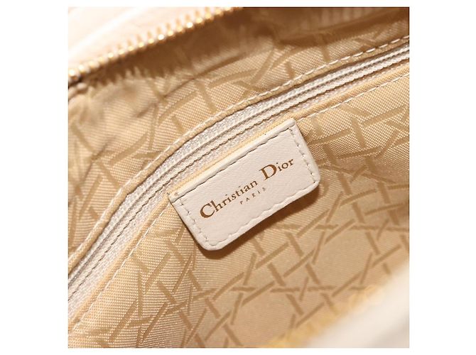 Borsa Christian Dior Lady Dior Canage in pelle di agnello 2way White Gold Auth ep15557A - vista 19