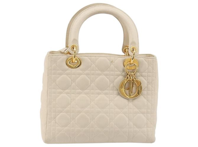 Borsa Christian Dior Lady Dior Canage in pelle di agnello 2way White Gold Auth ep15557A - vista 2