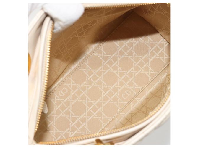 Borsa Christian Dior Lady Dior Canage in pelle di agnello 2way White Gold Auth ep15557A - vista 20
