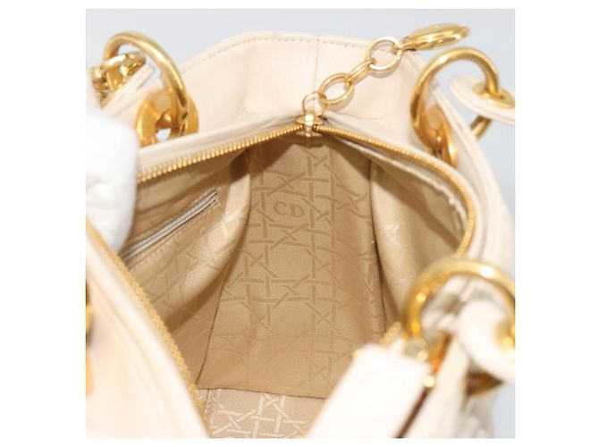 Borsa Christian Dior Lady Dior Canage in pelle di agnello 2way White Gold Auth ep15557A - vista 21