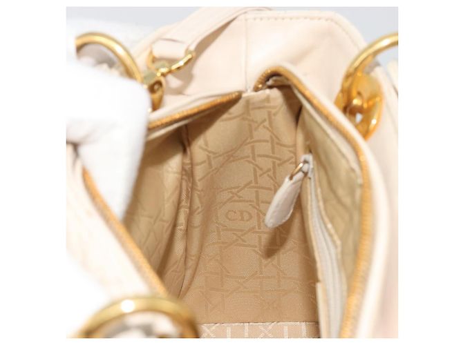 Borsa Christian Dior Lady Dior Canage in pelle di agnello 2way White Gold Auth ep15557A - vista 22