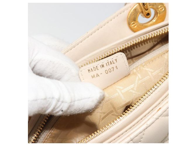 Borsa Christian Dior Lady Dior Canage in pelle di agnello 2way White Gold Auth ep15557A - vista 25