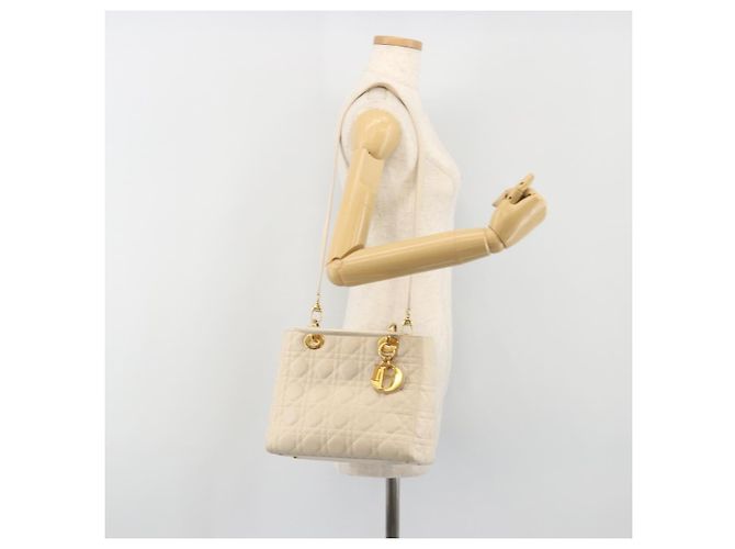 Borsa Christian Dior Lady Dior Canage in pelle di agnello 2way White Gold Auth ep15557A - vista 26