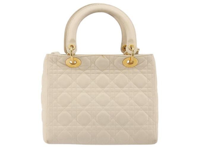 Borsa Christian Dior Lady Dior Canage in pelle di agnello 2way White Gold Auth ep15557A - vista 3
