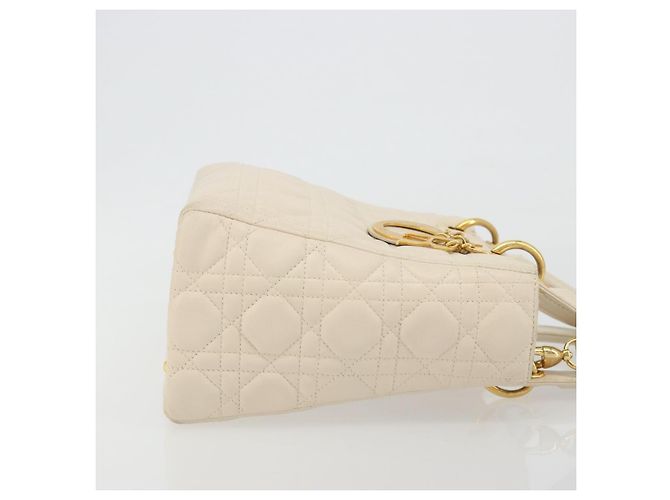 Borsa Christian Dior Lady Dior Canage in pelle di agnello 2way White Gold Auth ep15557A - vista 4