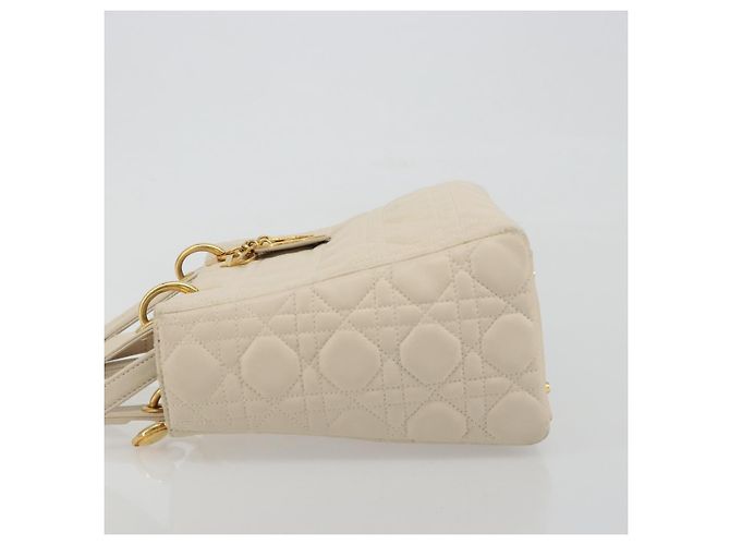 Borsa Christian Dior Lady Dior Canage in pelle di agnello 2way White Gold Auth ep15557A - vista 5