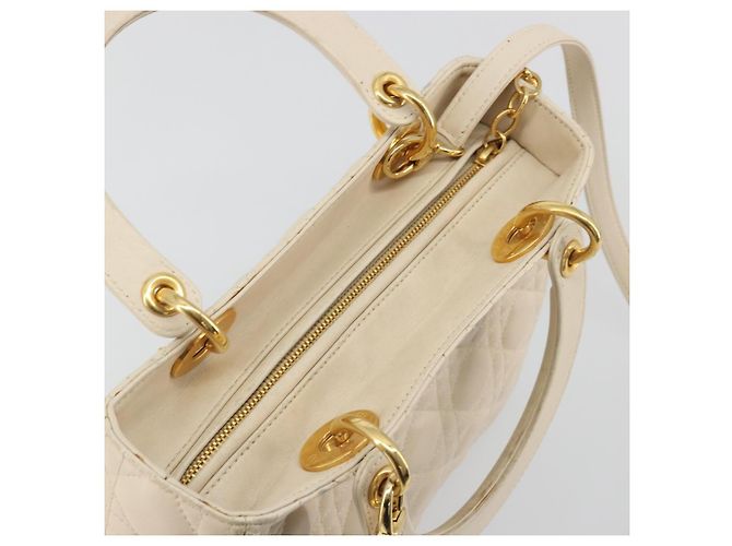 Borsa Christian Dior Lady Dior Canage in pelle di agnello 2way White Gold Auth ep15557A - vista 6