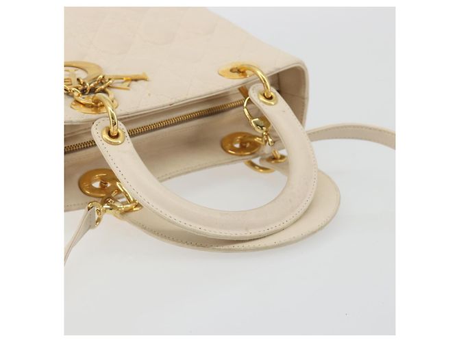Borsa Christian Dior Lady Dior Canage in pelle di agnello 2way White Gold Auth ep15557A - vista 7