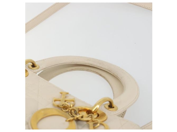 Borsa Christian Dior Lady Dior Canage in pelle di agnello 2way White Gold Auth ep15557A - vista 8