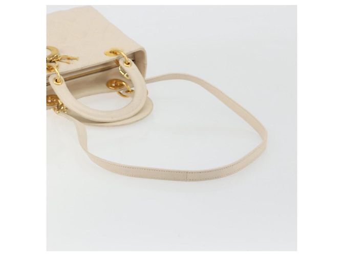 Borsa Christian Dior Lady Dior Canage in pelle di agnello 2way White Gold Auth ep15557A - vista 9