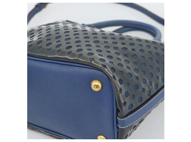 Borsa PRADA in Vinile 2way Blu Oro Auth 193975 D'oro - vista 12