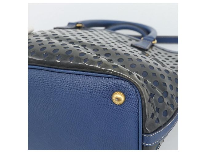 Borsa PRADA in Vinile 2way Blu Oro Auth 193975 D'oro - vista 14