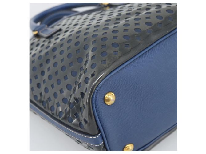 Borsa PRADA in Vinile 2way Blu Oro Auth 193975 D'oro - vista 15