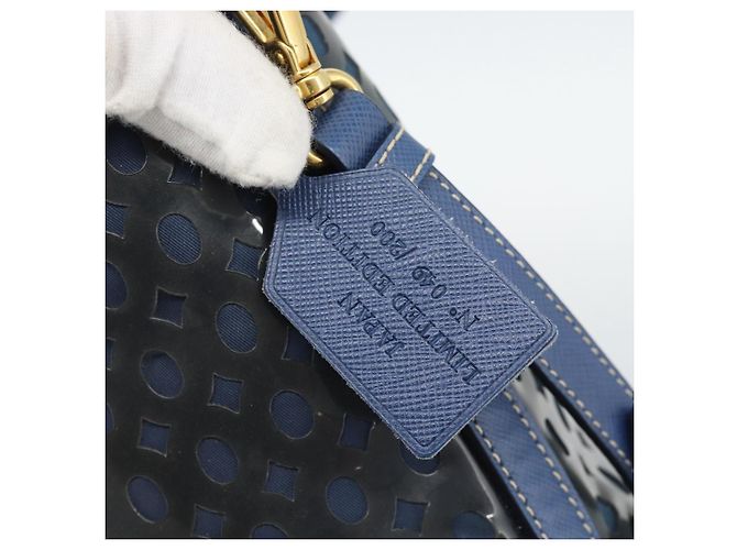 Borsa PRADA in Vinile 2way Blu Oro Auth 193975 D'oro - vista 16